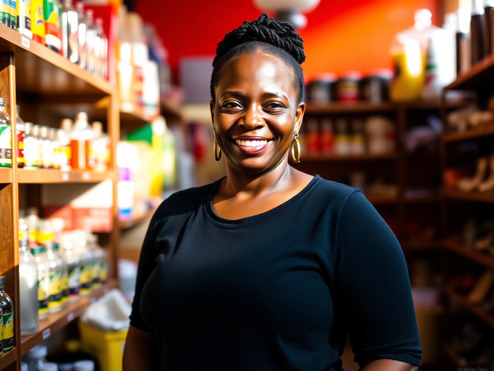 Kenyan woman entrepreneur in her shop